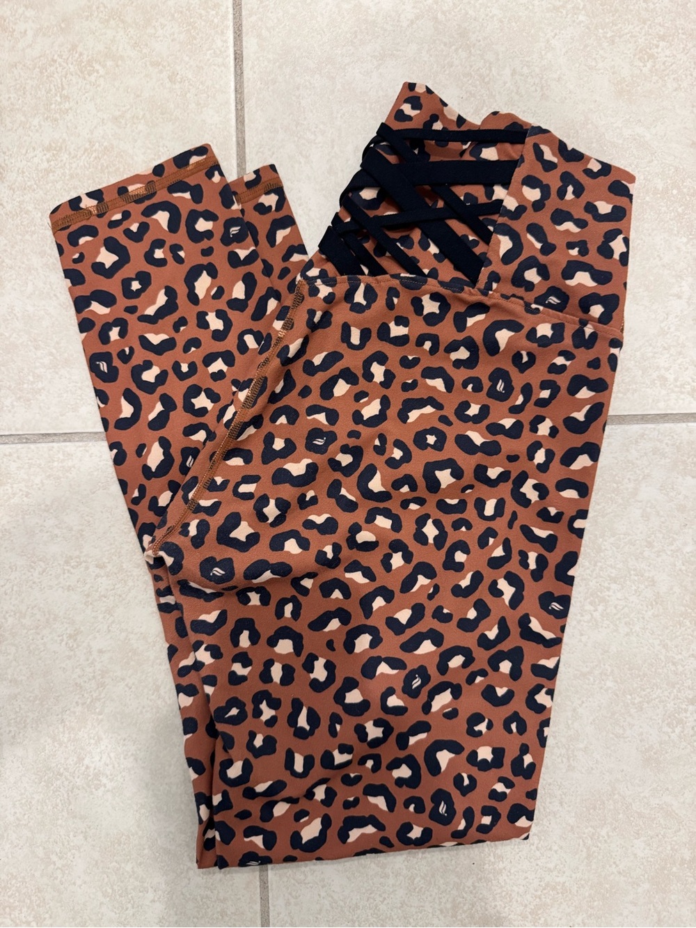 Fabletics Leopard Print Leggings in Brown and Black